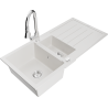 Mexen Andres 1.5-compartment granite sink with a drip tray and kitchen mixer tap Elia, White - 6515-20-670101-00