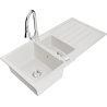 Mexen Andres granite sink 1.5-bowl with drainer and Elia kitchen faucet, white - 6515-20-670101-00
