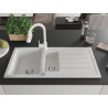 Mexen Andres granite sink 1.5-bowl with drainer and kitchen faucet Elia, white - 6515-20-670101-20