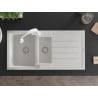 Mexen Andres 1.5-bowl granite kitchen sink with drainer and Elia kitchen tap, white - 6515-20-670101-20