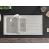 Mexen Andres granite sink 1.5-bowl with drainer and kitchen faucet Elia, white - 6515-20-670101-20