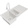 Mexen Andres 1.5-bowl granite kitchen sink with drainer and Elia kitchen tap, white - 6515-20-670101-20
