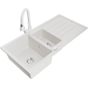 Mexen Andres 1.5-compartment granite sink with a drip tray and kitchen mixer tap Elia, White - 6515-20-670101-20