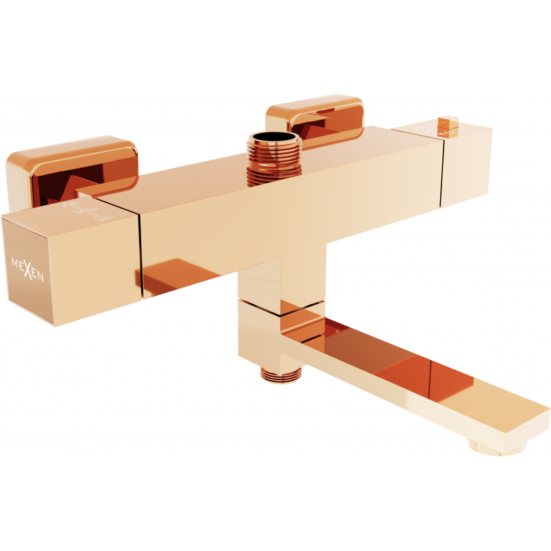 Mexen Cube thermostatic bath-shower tap, rose gold - 77910-60