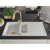 Mexen Andres granite sink 1.5-bowl with drainer and kitchen faucet Elia, white - 6515-20-670101-50