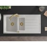 Mexen Andres 1.5-compartment granite sink with a drip tray and kitchen mixer tap Elia, White - 6515-20-670101-50