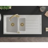 Mexen Andres granite sink 1.5-bowl with drainer and kitchen faucet Elia, white - 6515-20-670101-50
