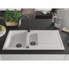 Mexen Andres 1.5-compartment granite sink with a drip tray and kitchen mixer tap Elia, White - 6515-20-670101-70