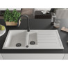 Mexen Andres granite kitchen sink 1.5-bowl with drainer and Elia kitchen faucet, white - 6515-20-670101-70