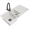 Mexen Andres 1.5-compartment granite sink with a drip tray and kitchen mixer tap Elia, White - 6515-20-670101-70