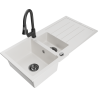 Mexen Andres granite sink 1.5-bowl with drainer and Elia kitchen faucet, white - 6515-20-670101-70
