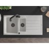 Mexen Andres 1.5-compartment granite sink with a drip tray and kitchen mixer tap Elia, White - 6515-20-670101-70