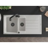 Mexen Andres granite sink 1.5-bowl with drainer and Elia kitchen faucet, white - 6515-20-670101-70
