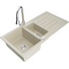 Mexen Andres 1.5-compartment granite sink with a drip tray and kitchen mixer tap Elia, Beige - 6515-69-670101-00