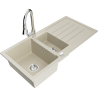Mexen Andres granite kitchen sink 1.5-bowl with drainer and Elia faucet, beige - 6515-69-670101-00