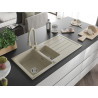 Mexen Andres granite sink 1.5-bowl with drainer and Elia kitchen faucet, beige - 6515-69-670101-69