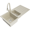 Mexen Andres 1.5-compartment granite sink with a drip tray and kitchen mixer tap Elia, Beige - 6515-69-670101-69