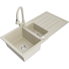 Mexen Andres granite sink 1.5-bowl with drainer and Elia kitchen tap, beige - 6515-69-670101-69
