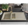 Mexen Andres granite kitchen sink 1.5-basin with drainer and Elia kitchen faucet, beige - 6515-69-670101-50