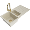 Mexen Andres granite kitchen sink 1.5-basin with drainer and Elia kitchen faucet, beige - 6515-69-670101-50