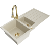 Mexen Andres granite sink with 1.5 compartments, drainer, and Elia kitchen faucet, beige - 6515-69-670101-50