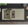 Mexen Andres granite kitchen sink 1.5-bowl with drainer and kitchen faucet Elia, beige - 6515-69-670101-70