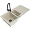 Mexen Andres 1.5-compartment granite sink with a drip tray and kitchen mixer tap Elia, Beige - 6515-69-670101-70