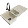 Mexen Andres granite kitchen sink 1.5-bowl with drainer and kitchen faucet Elia, beige - 6515-69-670101-70