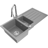 Mexen Andres 1.5-compartment granite sink with a drip tray and kitchen mixer tap Elia, Grey - 6515-71-670101-00