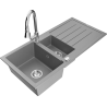 Mexen Andres granite sink 1.5-bowl with drainer and kitchen faucet Elia, gray - 6515-71-670101-00