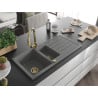 Mexen Andres 1.5-compartment granite sink with a drip tray and kitchen mixer tap Elia, Grey - 6515-71-670101-50