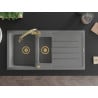 Mexen Andres 1.5-compartment granite sink with a drip tray and kitchen mixer tap Elia, Grey - 6515-71-670101-50