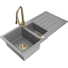 Mexen Andres 1.5-Bowl Granite Sink with Drainer and Kitchen Faucet Elia, Gray - 6515-71-670101-50