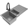 Mexen Andres 1.5-compartment granite sink with a drip tray and kitchen mixer tap Elia, Grey - 6515-71-670101-70