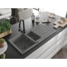 Mexen Andres granite kitchen sink 1.5-bowl with drainer and Elia kitchen faucet, gray - 6515-71-670101-70-B