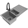 Mexen Andres 1.5-bowl granite sink with drainer and Elia kitchen faucet, gray - 6515-71-670101-70-B