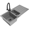 Mexen Andres 1.5-compartment granite sink with a drip tray and kitchen mixer tap Elia, Grey - 6515-71-670101-70-B
