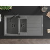 Mexen Andres granite kitchen sink 1.5-bowl with drainer and Elia kitchen faucet, gray - 6515-71-670101-70-B