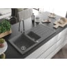 Mexen Andres granite kitchen sink 1.5-bowl with drainer and Elia kitchen tap, grey - 6515-71-670101-71