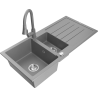 Mexen Andres granite kitchen sink 1.5-bowl with drainer and Elia kitchen tap, grey - 6515-71-670101-71