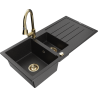 Mexen Andres 1.5-compartment granite sink with a drip tray and kitchen mixer tap Elia, Black/Silver metallic - 6515-73-670101-50
