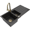 Mexen Andres granite sink 1.5-bowl with drainer and kitchen faucet Elia, black/silver metallic - 6515-73-670101-50