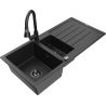Mexen Andres granite sink 1.5-bowl with drainer and Elia kitchen faucet, black/silver - 6515-73-670101-70-B