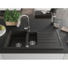 Mexen Andres granite sink 1.5-bowl with drainer and kitchen faucet Elia, black/gold metallic - 6515-75-670101-00