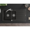 Mexen Andres granite sink 1.5-bowl with drainer and Elia kitchen faucet, black/gold metallic - 6515-75-670101-00