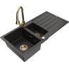 Mexen Andres 1.5-bowl granite sink with drainer and Elia kitchen faucet, black/gold metallic - 6515-75-670101-50