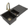 Mexen Andres granite sink 1.5-bowl with drainer and kitchen mixer Elia, black/gold metallic - 6515-75-670101-50