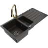 Mexen Andres granite sink 1.5-bowl with drainer and Elia kitchen faucet, black/gold metallic - 6515-75-670101-50-B