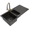 Mexen Andres granite sink 1.5-bowl with drainer and Elia kitchen tap, black/golden metallic - 6515-75-670101-50-B