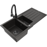 Mexen Andres granite sink 1.5-bowl with drainer and Elia kitchen tap, black/gold metallic - 6515-75-670101-70-B